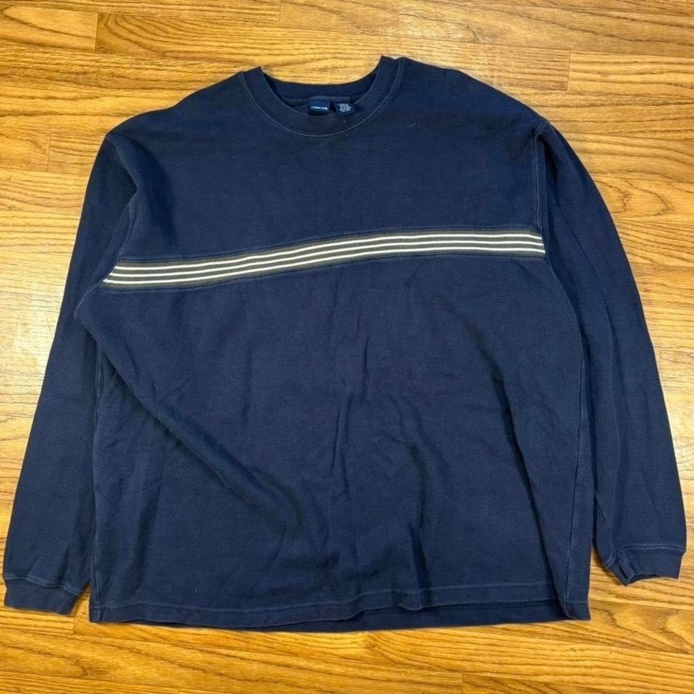 Vintage Cherokee Navy Striped Thermal Long Sleeve Shirt XXL Cotton Boxy